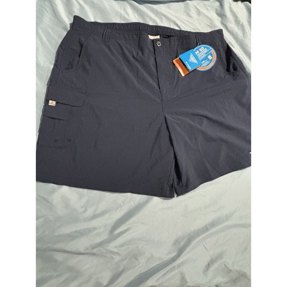 Columbia PFG Omni Shade UPF 50 Navy Blue Cargo Bahama Shorts XXL 8” Inseam NWT